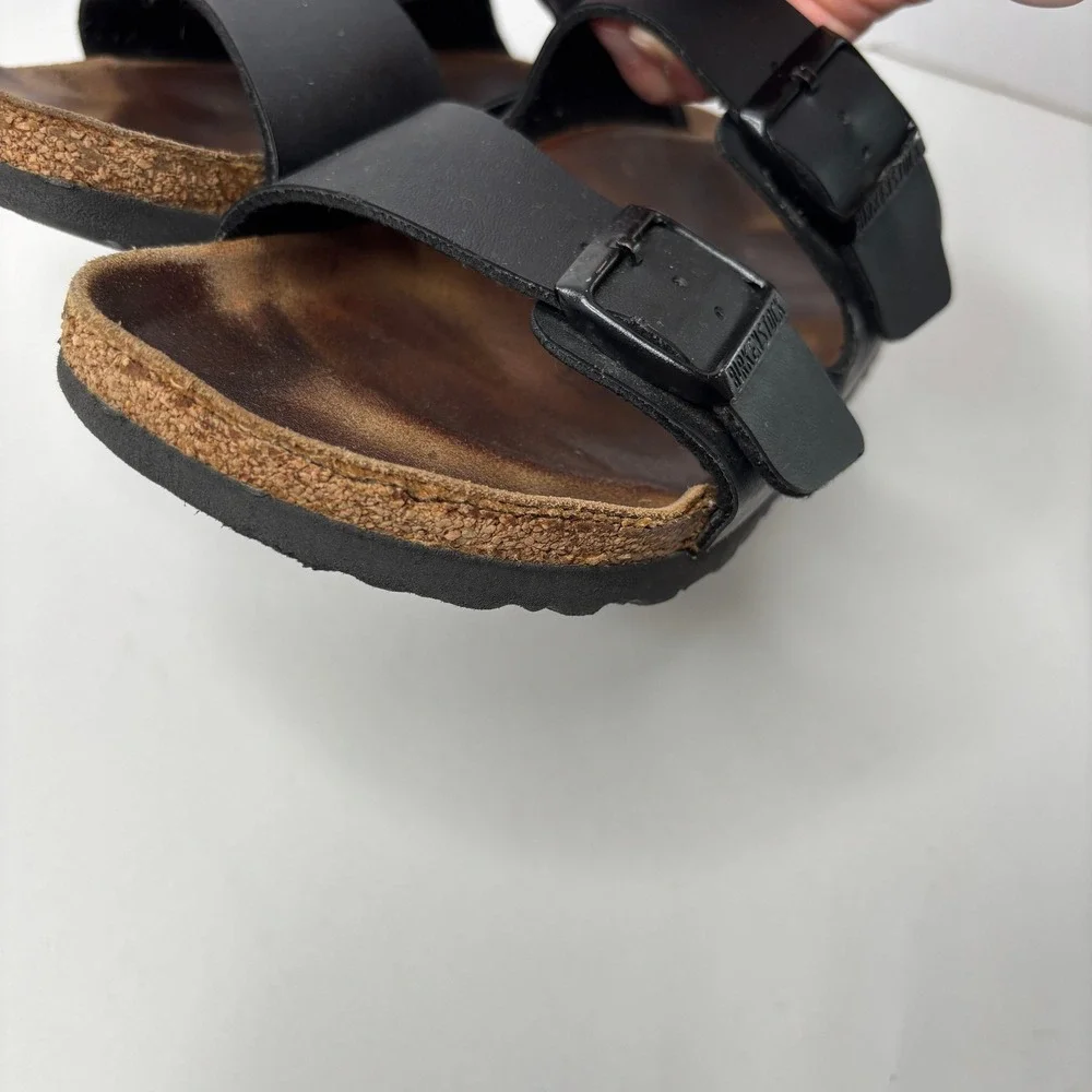 Birkenstock FLAWED Arizona Black Birko-Flor Double Strap Cork Slide Sandals 39 8